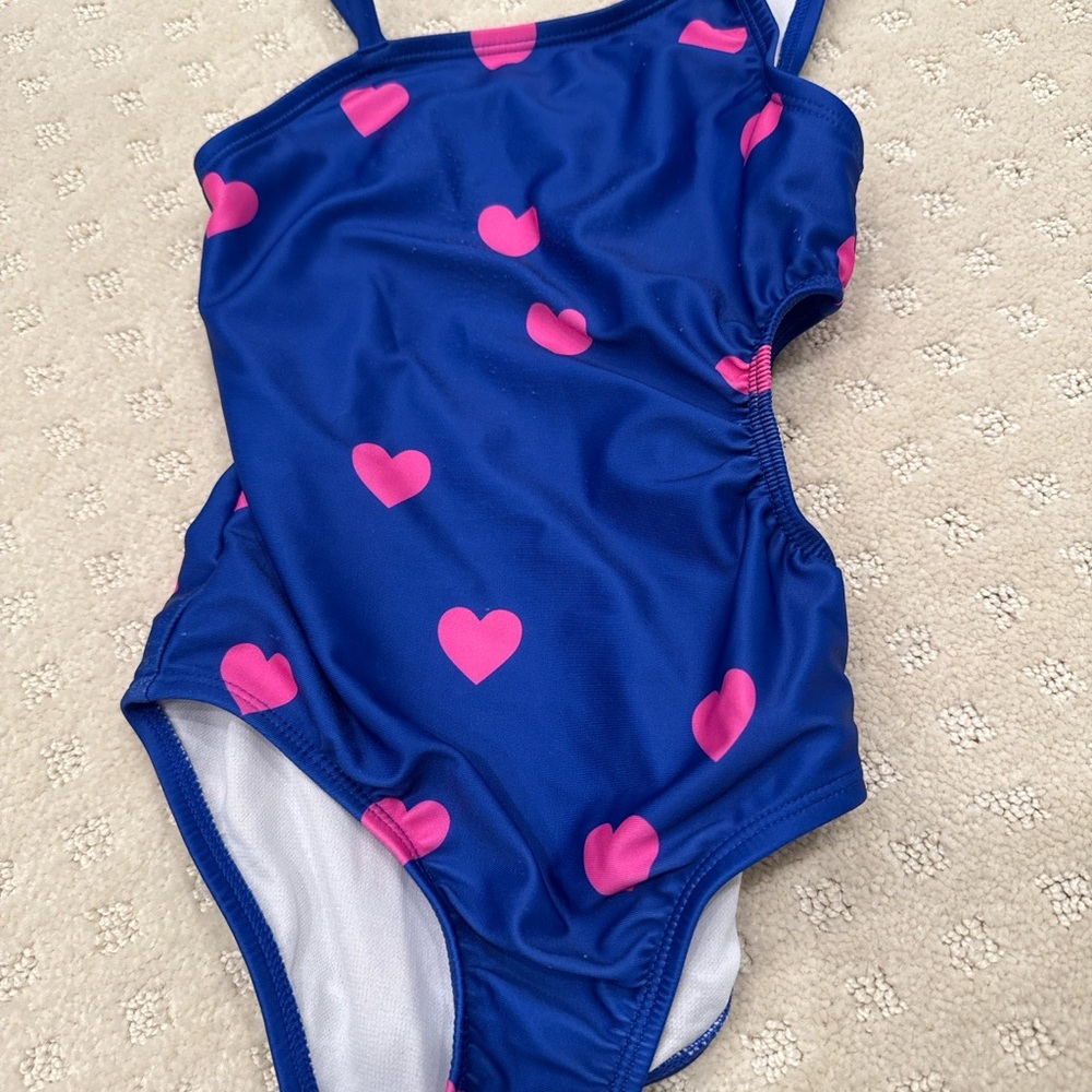 Cat & Jack 4T Navy Pink Heart One Shoulder Swimsuit Girls Cutout